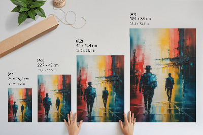 Poster na stenu Farebná mestská scéna s tajomnými postavami