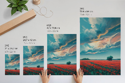 Poster na stenu Farebná lúka makov pod žiariacou oblohou