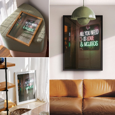 Poster na stenu Neónové písmo, tropické listy, živé farby, leto