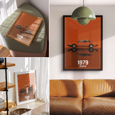 Plagát Retro auto v oranžovom zrkadle vo vintage štýle