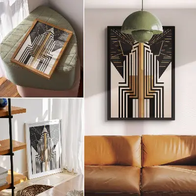 Plagát architektonické línie s elegantnými zlatými akcentmi