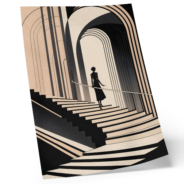 Poster na stenu Postava na schodoch pod monumentálnymi oblúkmi