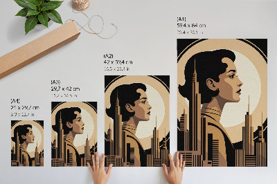 Poster na stenu Silueta ženy obklopená mrakodrapmi