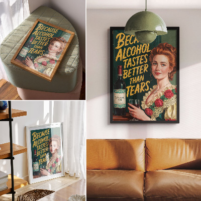 Poster na stenu Retro elegancia žena s vínom a nápisom