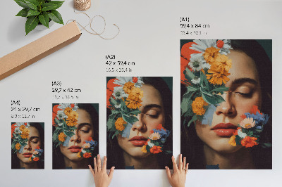Poster na stenu Farebná tvár s kvetmi, šarm, emócie, jemnosť