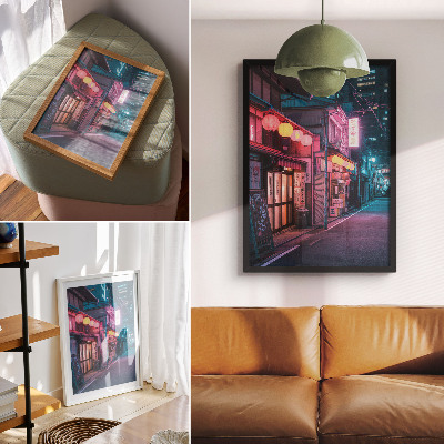 Poster na stenu Neónové lampáše očarujúce mesto ulica noc