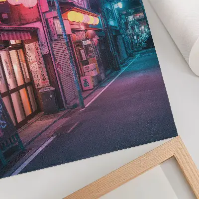 Plagát na stenu nočná ulica s očarujúcimi neónovými lampášmi