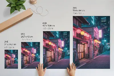 Plagát na stenu nočná ulica s očarujúcimi neónovými lampášmi