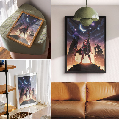 Poster na stenu Nočná obloha, dynamická postava, tajomné ruiny