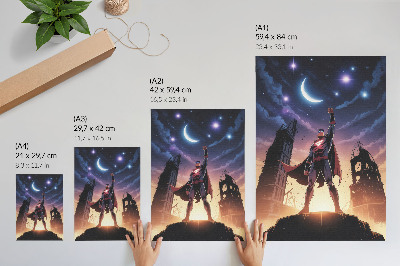 Poster na stenu Nočná obloha, dynamická postava, tajomné ruiny