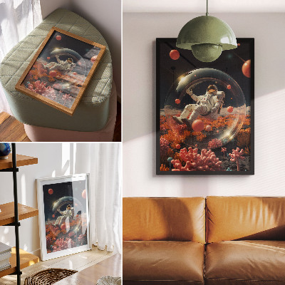 Plagát do obývačky Astronaut vesmír farebné rastliny kozmos