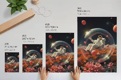Plagát do obývačky astronaut s farebnými vesmírnymi rastlinami