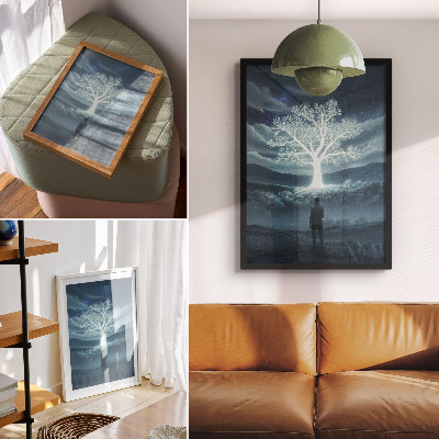 Plagát do obývačky Magický strom na pozadí nočnej krajiny.