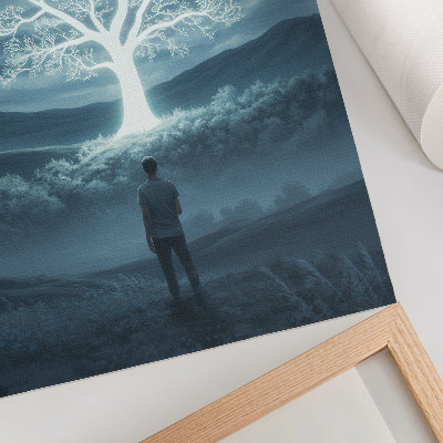 Plagát do obývačky Magický strom na pozadí nočnej krajiny.