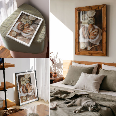 Poster na stenu Chlieb košík váha múka drevený povrch