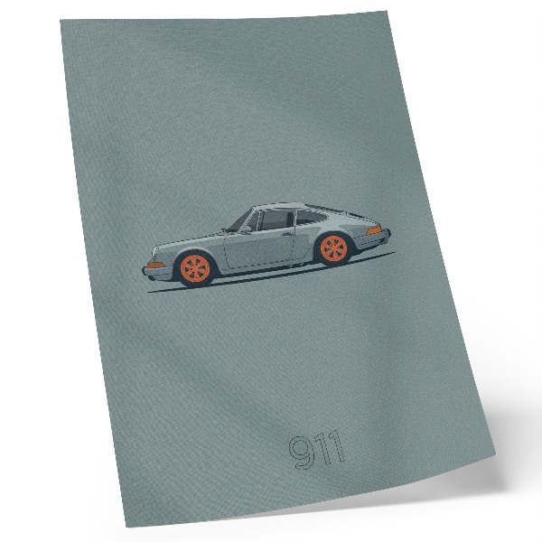 Poster na stenu Klasické auto oranžové disky sivým pozadím