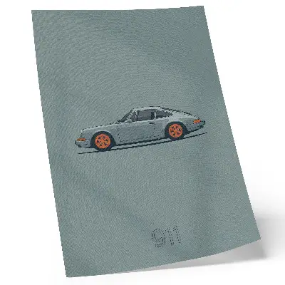 Plagát na stenu klasické auto s oranžovými diskami na sivom pozadí