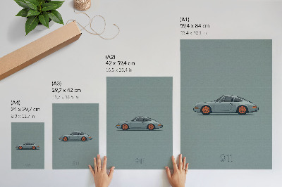 Poster na stenu Klasické auto oranžové disky sivým pozadím