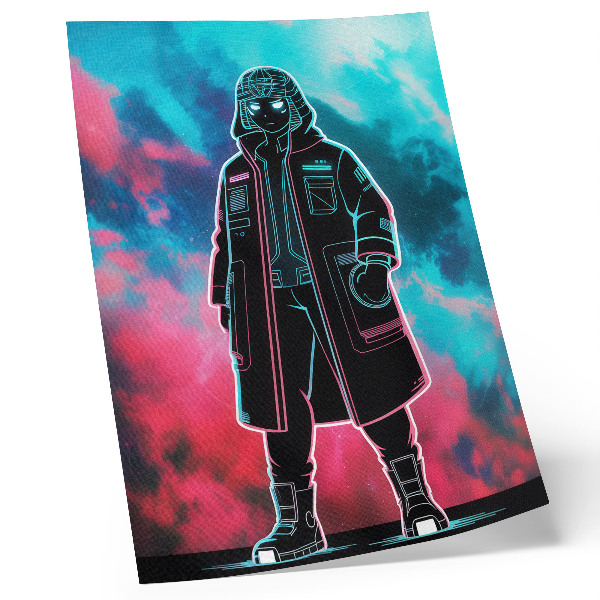 Poster na stenu Futuristická postava proti oblohe v silných farbách