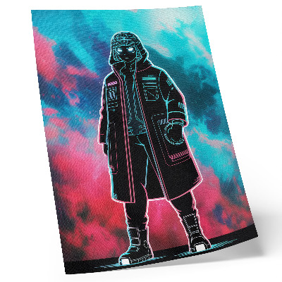 Poster na stenu Futuristická postava proti oblohe v silných farbách