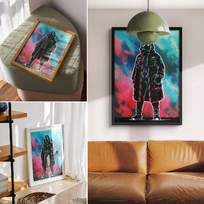 Poster na stenu Futuristická postava proti oblohe v silných farbách