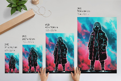 Poster na stenu Futuristická postava proti oblohe v silných farbách