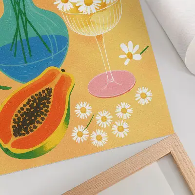 Plagát šťavnaté ovocie a farebné sedmokrásky v ilustratívnom štýle