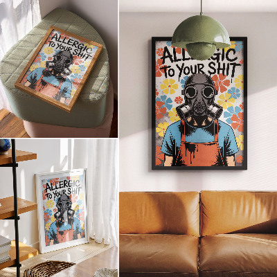 Plagát Postava v štýle komiksu v maske s farebnými kvetmi