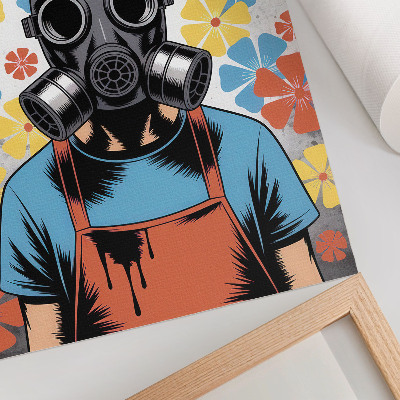 Plagát Postava v štýle komiksu v maske s farebnými kvetmi