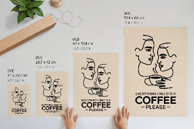 Poster na stenu Minimalistické kontúry tváre, šálka kávy