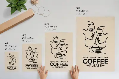 Plagát na stenu minimalistické kontúry tváre so šálkou kávy