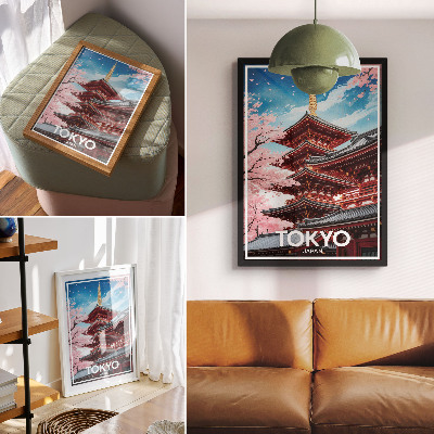 Plagát Pagoda Architektúra Ružové kvety Harmónia