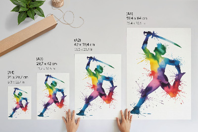 Poster na stenu Postava v jasných farbách s mečom