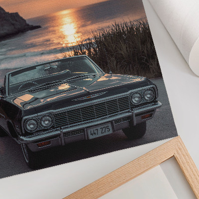 Plagát do obývačky Retro auto západ slnka more nostalgické