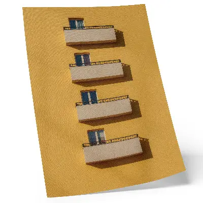 Plagát žltá fasáda so štyrmi balkónmi v minimalistickom štýle