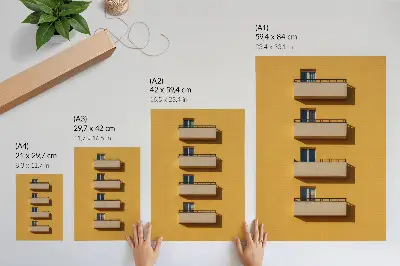 Plagát žltá fasáda so štyrmi balkónmi v minimalistickom štýle