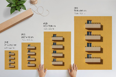 Plagát Žltá fasáda, štyri balkóny, minimalistická kompozícia