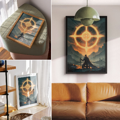 Plagát do obývačky Očarujúca krajina, magický symbol, rytier