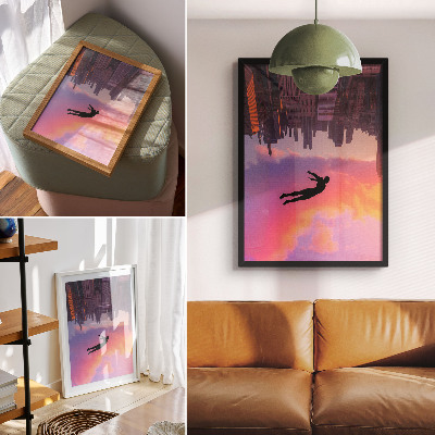 Poster na stenu Silueta moderného mesta na pozadí farebnej oblohy