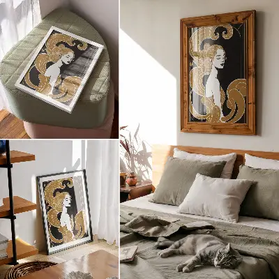 Plagát na stenu elegantná žena s kontrastnými umeleckými líniami