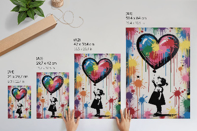 Plagát Čiernobiela postava s farebným graffiti srdcom
