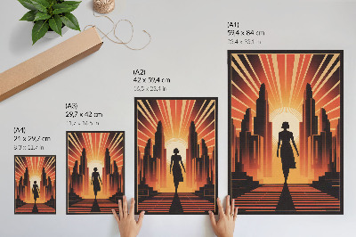 Poster na stenu silueta mesta oranžové svetlo žena