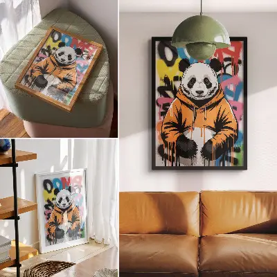 Plagát na stenu panda v graffiti mikine v pouličnom štýle