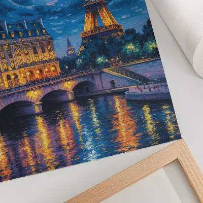 Plagát nočná Paríž s Eiffelovou vežou a splnom mesiaca