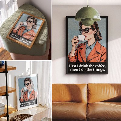 Plagát Retro žena s motivačným písmom od kávy