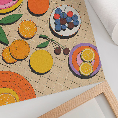 Poster na stenu Dynamická kompozícia ovocia na geometrickom pozadí