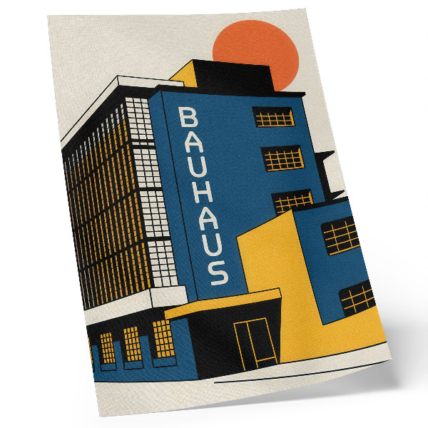 Poster na stenu Tmavomodrá budova Bauhaus so žltými akcentmi a modernosťou