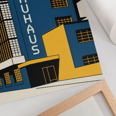 Poster na stenu Tmavomodrá budova Bauhaus so žltými akcentmi a modernosťou