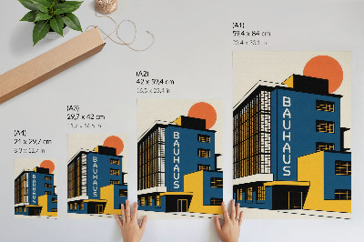 Poster na stenu Tmavomodrá budova Bauhaus so žltými akcentmi a modernosťou