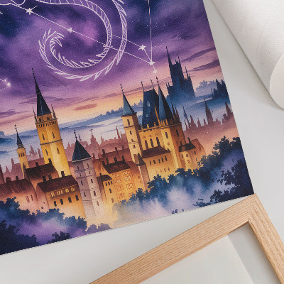 Poster na stenu Fantasy svet drak hrad obloha hviezdy miesto